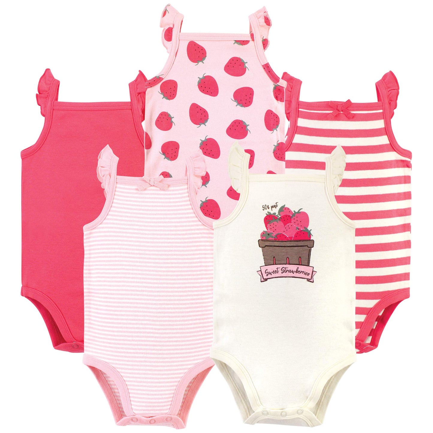 Touched By Nature Baby Boys Organic Cotton Bodysuits And Toddler T Shirt Set, Strawberries 5-Pack, 12-18 Months Us