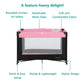 Dream On Me Zazzy Portable Playard with Bassinet in Pink, Packable and Easy Setup Baby Playard, Lightweight and Portable Playard