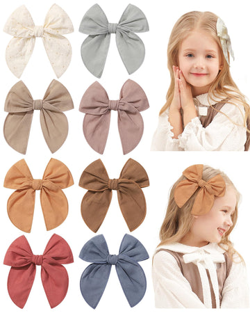 Doboi 8Pcs Baby Girls Hair Clips Fable Hair Bows Cotton Linen Bows For Girls Hair Accessories For Baby Toddlers Kids (Includes B