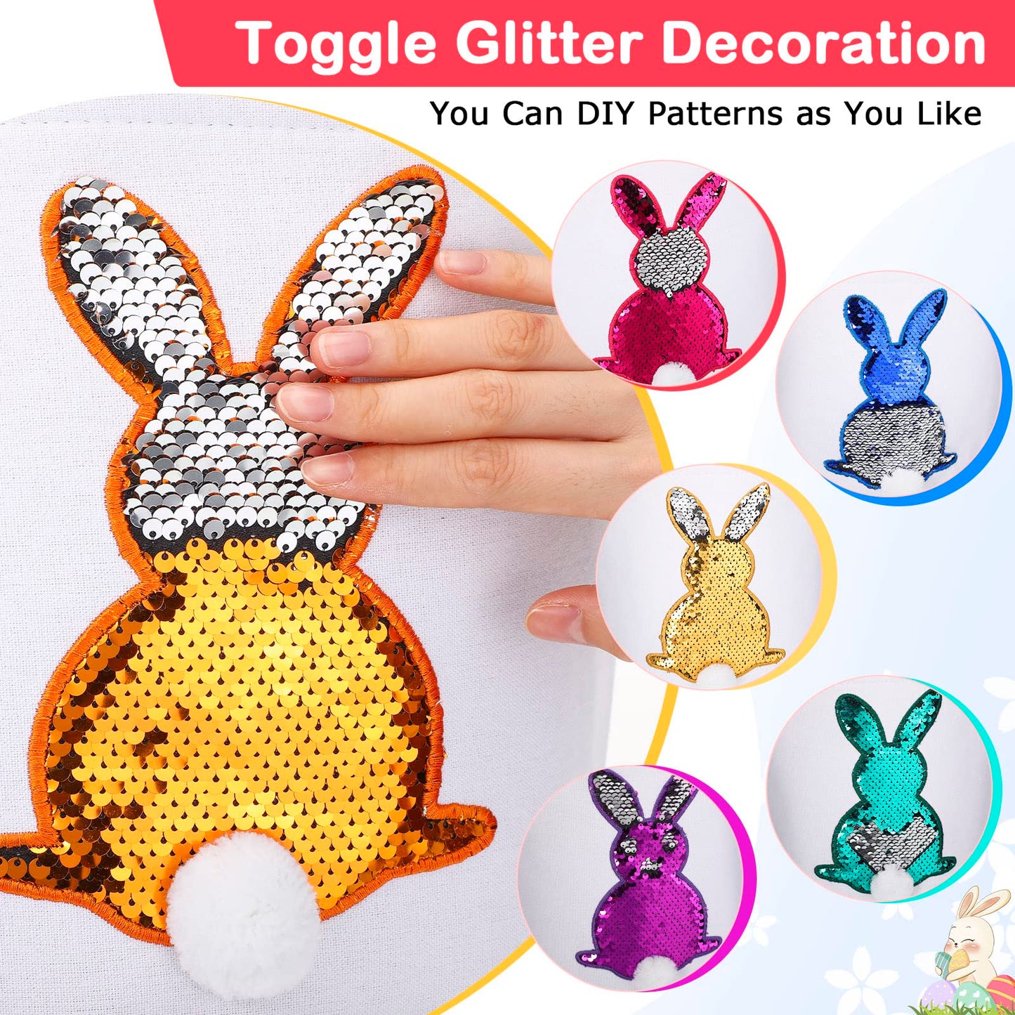 Jexine 12 Pcs Easter Bunny Basket Bags Bulk For Kids Gift Bucket Easter Eggs Hunt Basket With Handle Bunny Tote Bag Carry Bucket