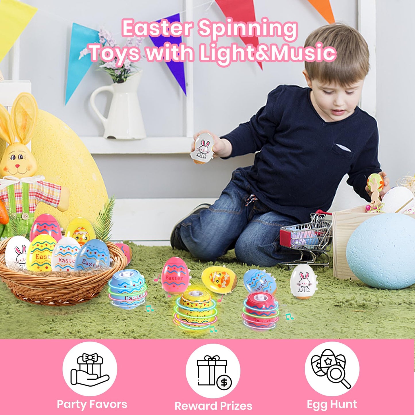 Easter Eggs Toys,4 Pack Easter Egg Spinning Tops With Flash & Music,Easter Gifts For Kids Easter Basket Essentials Stuffers,East
