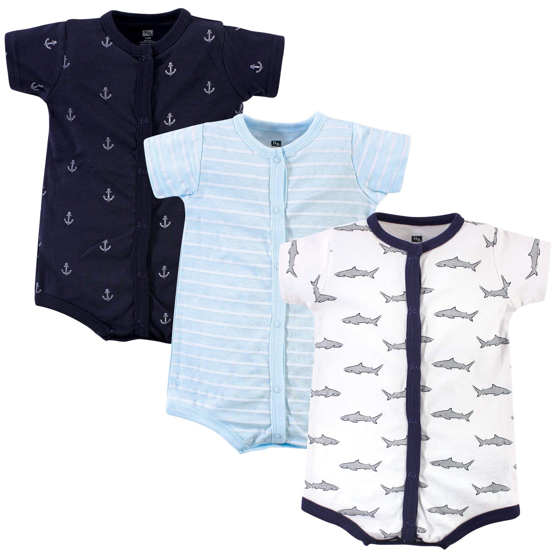 Hudson Baby Baby Boys Cotton Rompers And Toddler T Shirt Set, Gray Shark, 6-9 Months Us