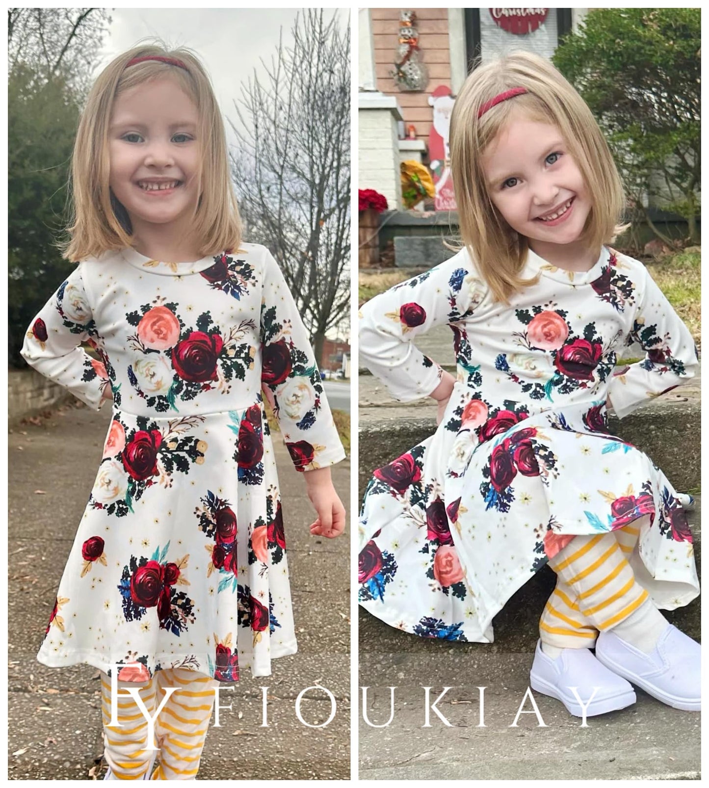 Fioukiay Toddler Girl Back To School Outfit Infant Girls Fall Winter Cclothing Sets Floral Drees With Leggings (Red, 8 Years)