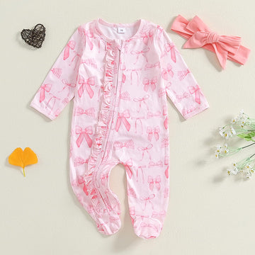 Ayalinggo Valentines Baby Girl Outfit Bowknot Heart Footie Romper Long Sleeve Onesie Newborn Christmas Clothes (Little Pink, 3-6