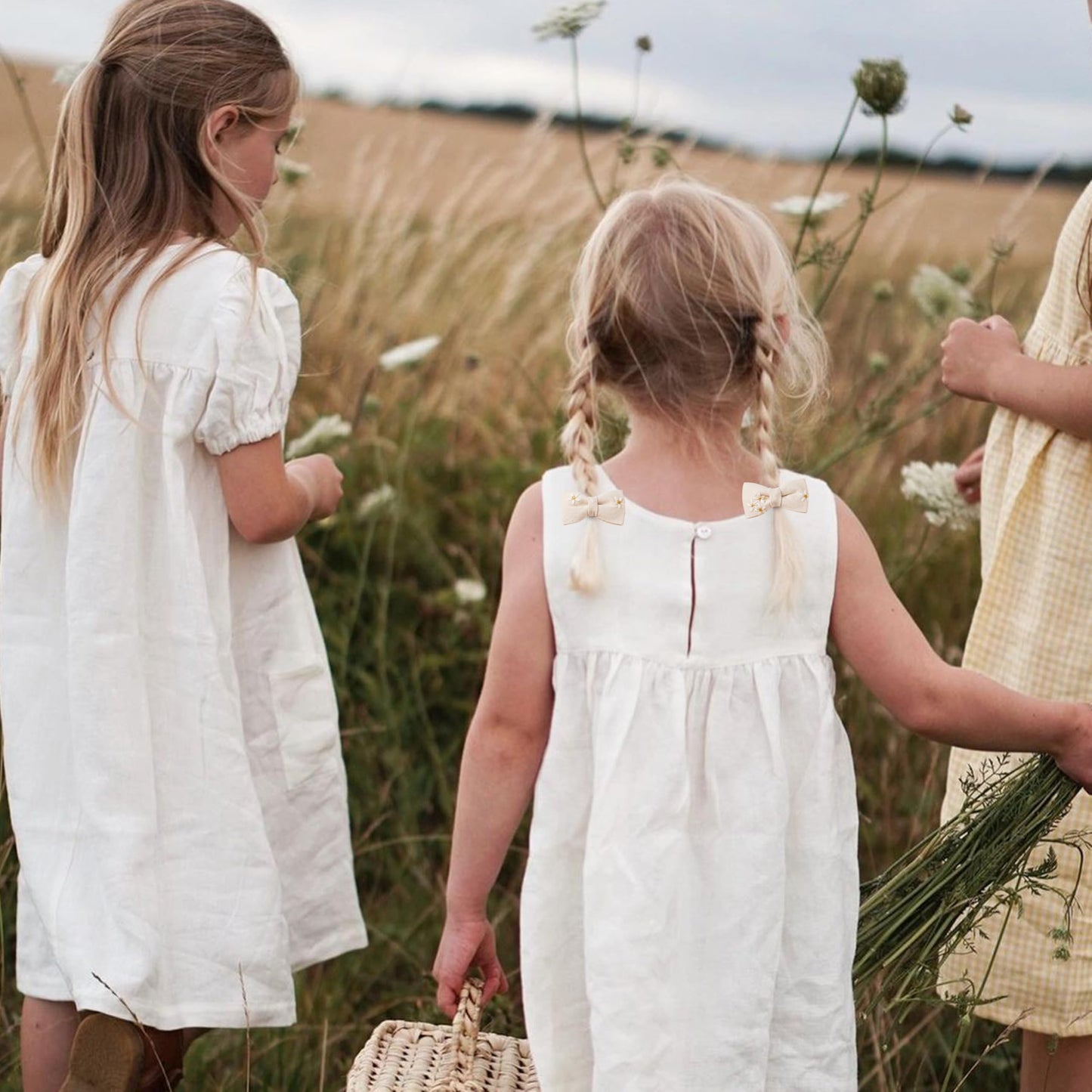 Baby Toddler Girls Hair Ties With Daisy Linen Bows,12 Pcs No Damage Elastic Nylon Hair Bands Ponytail Holders,Small Hair Accesso