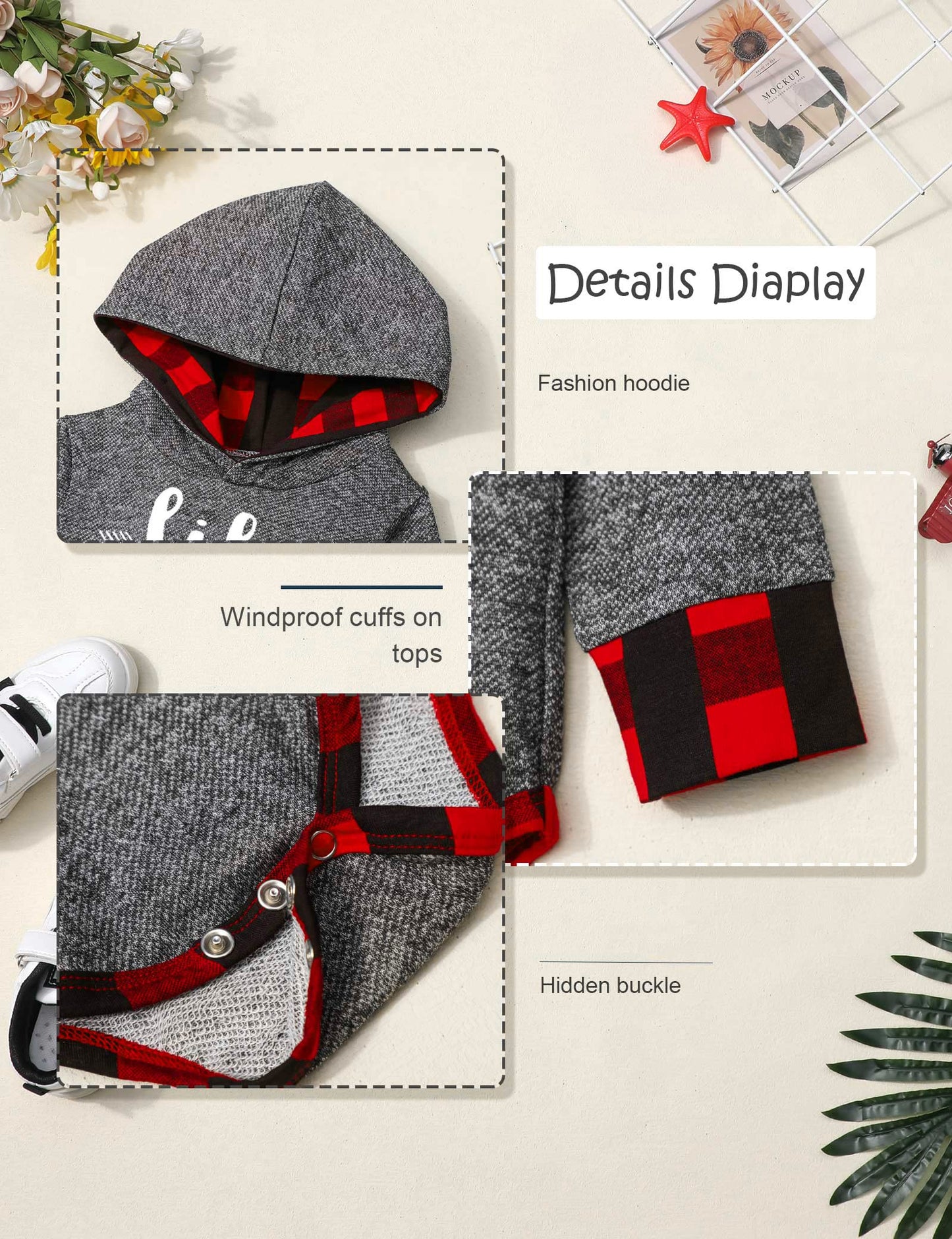 Fommy Baby Boy Clothes 12-18 Months Little Brother Letter Print Long Sleeve Hoodies +Plaid Long Pants 2Pcs Outfits Baby Boy Stuf