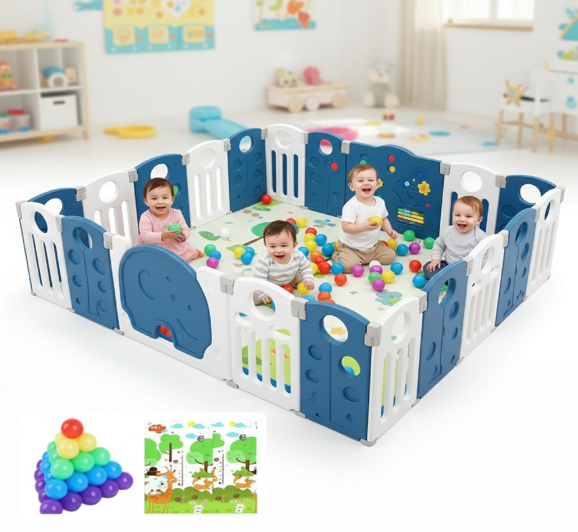 Metreno 18 Panel Playpen For Babies Upto 5 Year With Mat And Balls Foldable Baby Play Area Indoor Setup Play Yard Fence For Todd