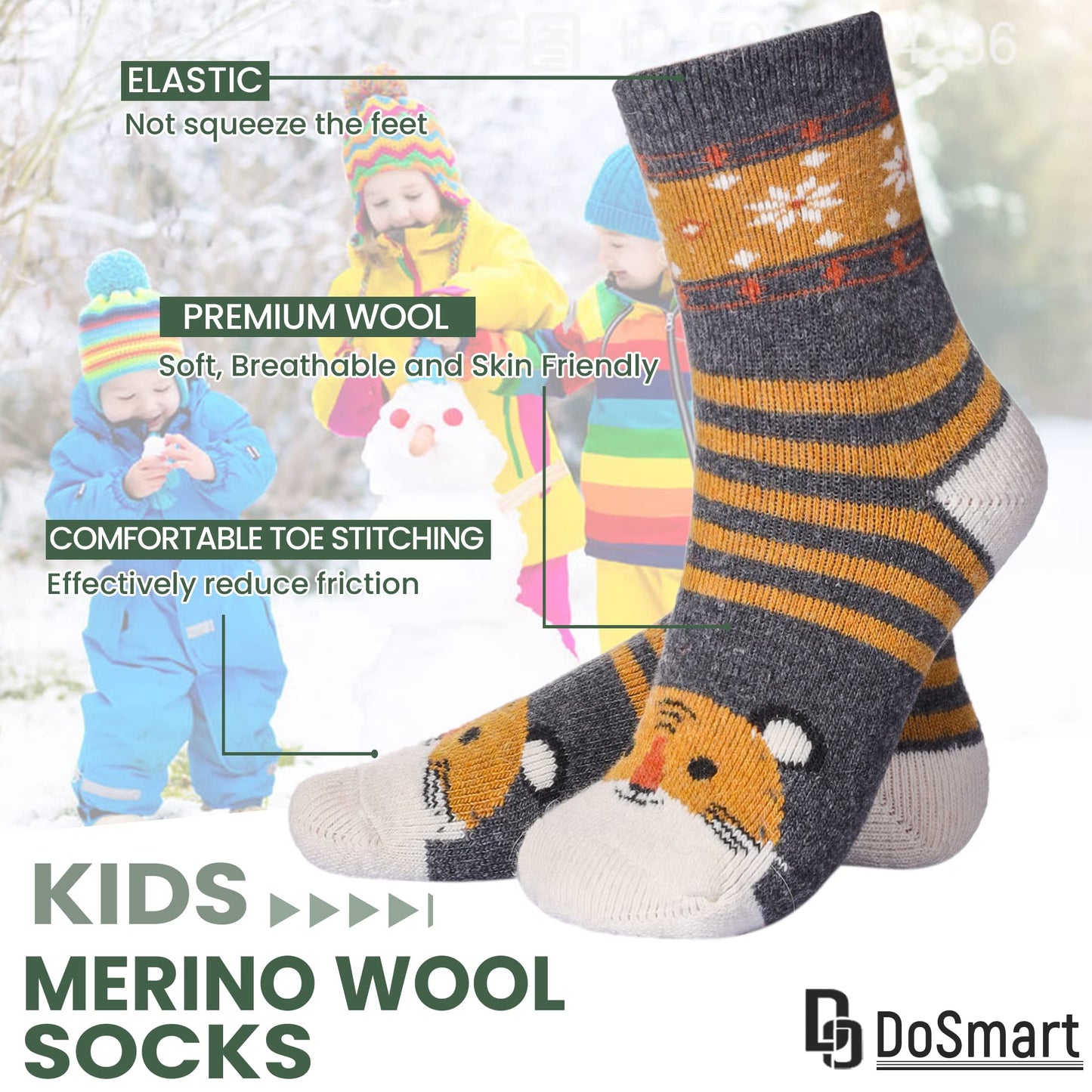 Children'S Winter Warm Wool Solid Color Socks Kids Boy Girls Thermal Crew Socks 6 Pairs (6 Pairs Snowflake Animal, 8-12 Years)