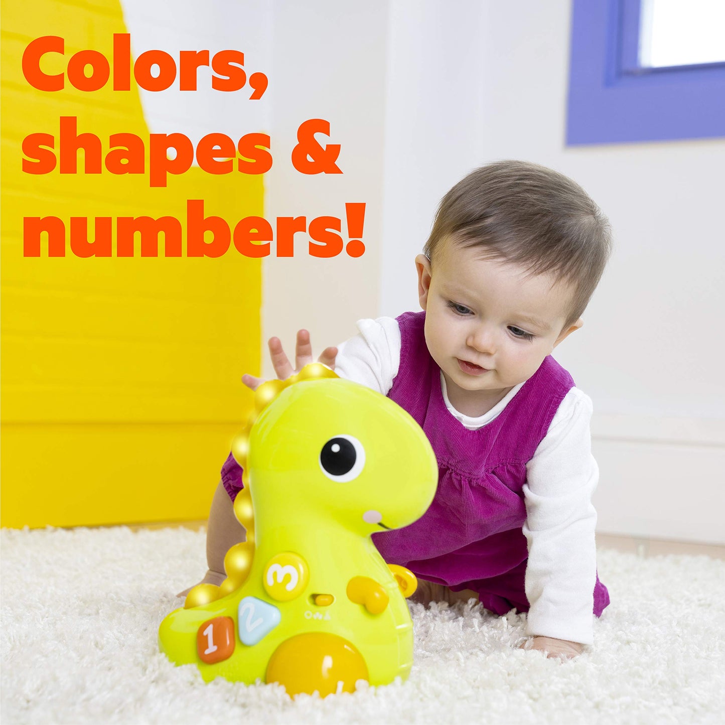 Bright Starts Go, Go, Dino Crawl & Count Activity Toy for Infants - Rolls, Lights Up, Plays Music and More, Ages 6 Months+