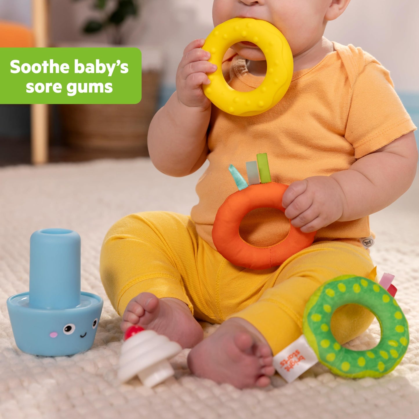 Bright Starts Treat Tower Stacking Toy with Teether in Cupcake and Donut Shapes, Develop Fine Motor Skills, Unisex, 6 Months+
