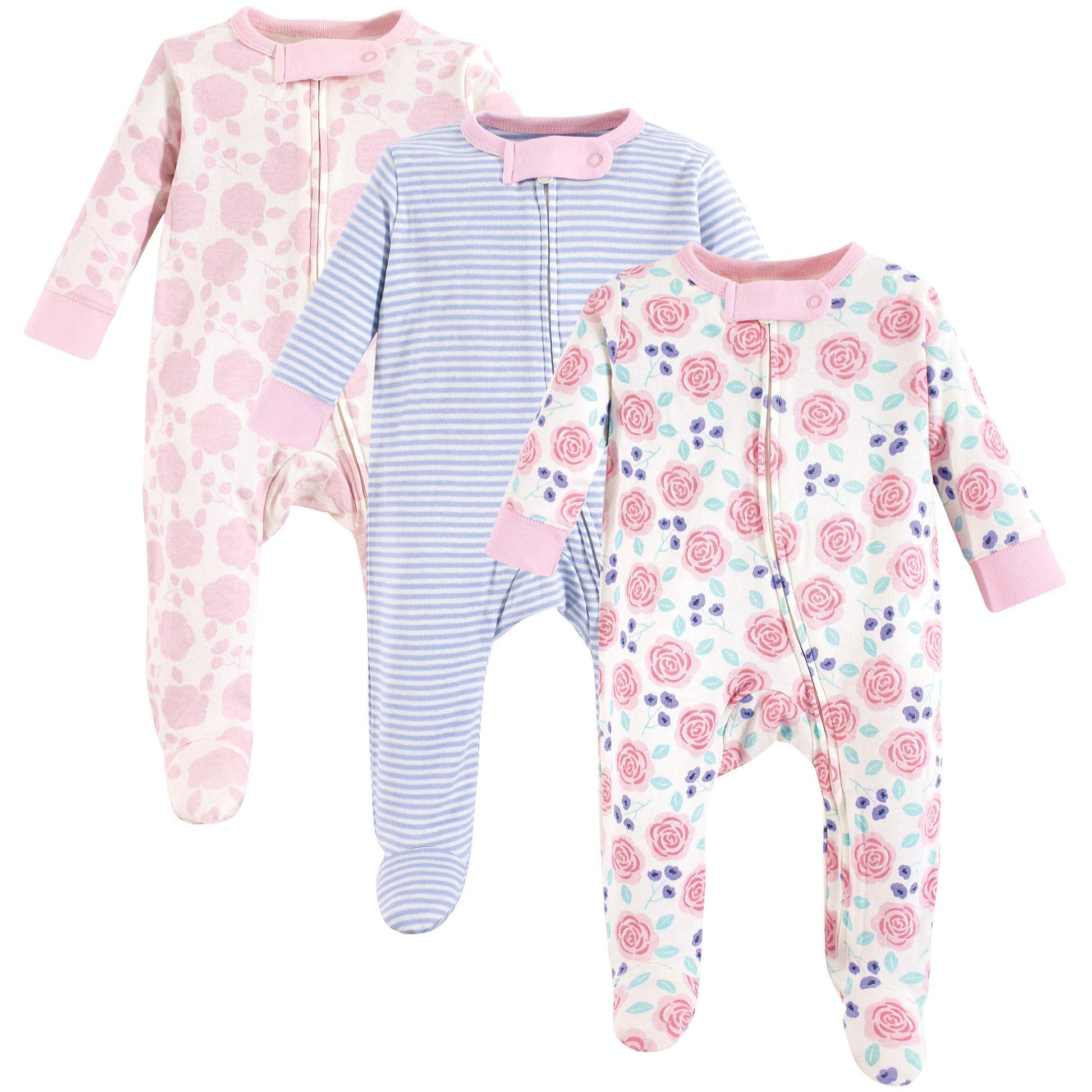Touched By Nature Unisex Baby Organic Cotton And Play Sleepers, Pink Rose, 6-9 Months Us