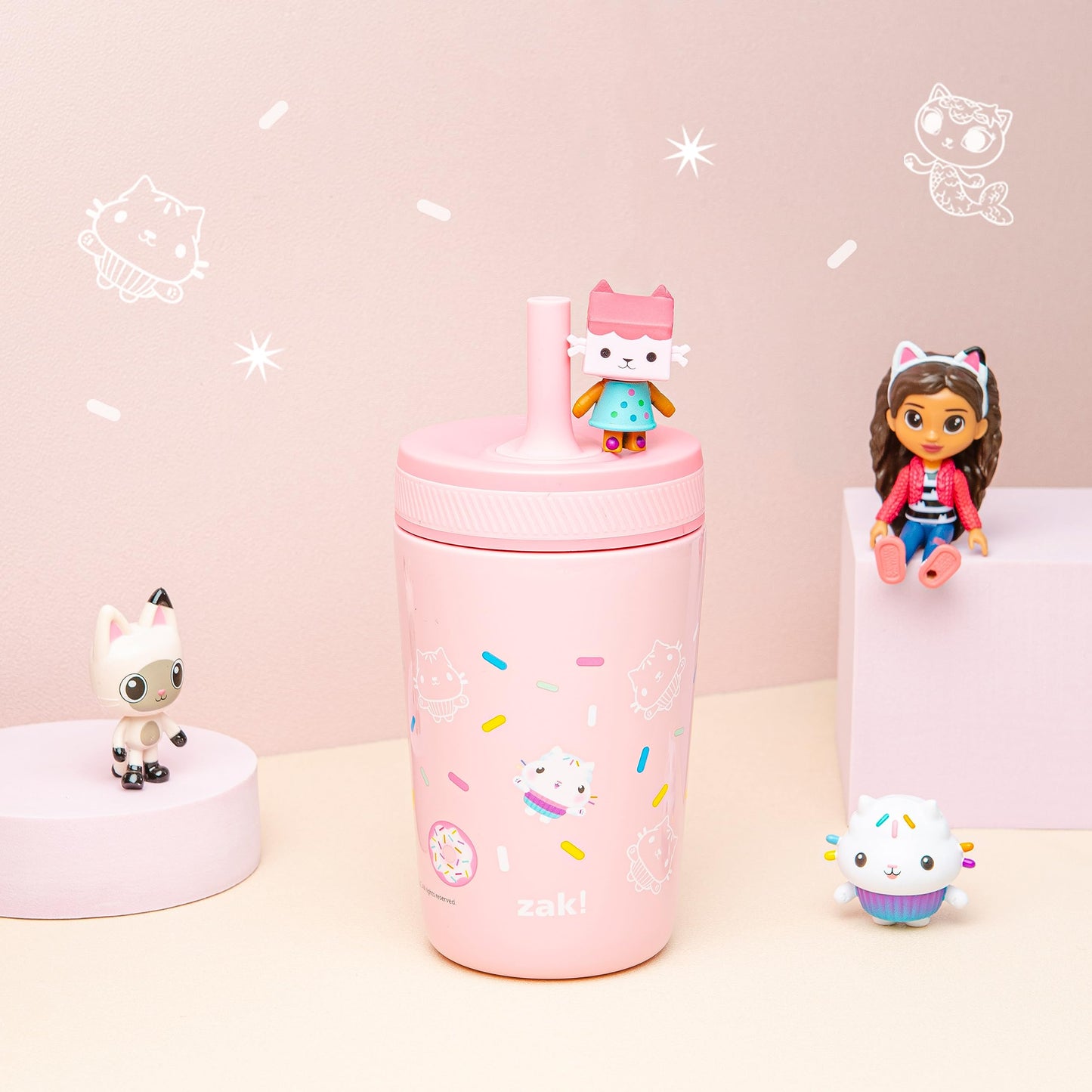 Zak Designs Dreamworks Gabby'S Dollhouse Kelso Toddler Cups For Travel Or At Home, 12Oz Vacuum Insulated Stainless Steel Sippy C