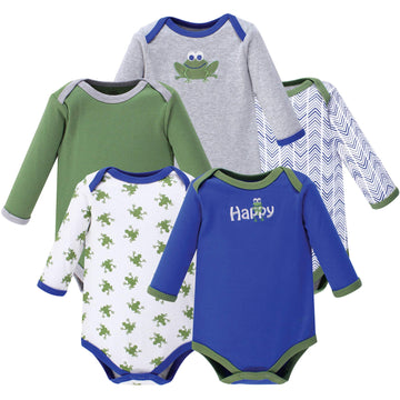 Luvable Friends Unisex Baby Cotton Long-Sleeve Bodysuits, Frog, 3-6 Months