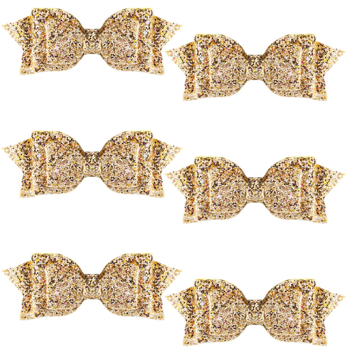 6 Pcs 5 Inch Glitter Sequin Boutique Hair Clips - Sparkly Bowed Accessories For Baby, Toddler, Teen Girls (Gold)