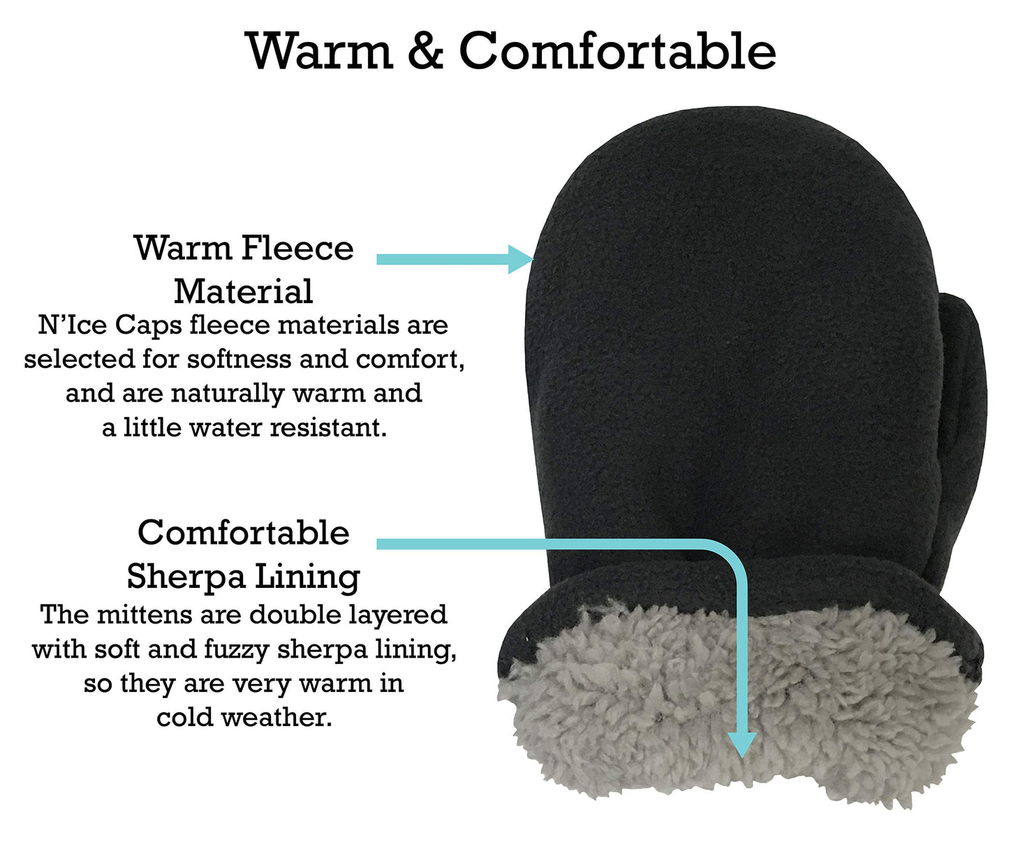 N'Ice Caps Little Kids And Baby Easy-On Sherpa Lined Fleece Mittens - 2 Pair Pack (Black/Charcoal Pack, 2-3 Years)