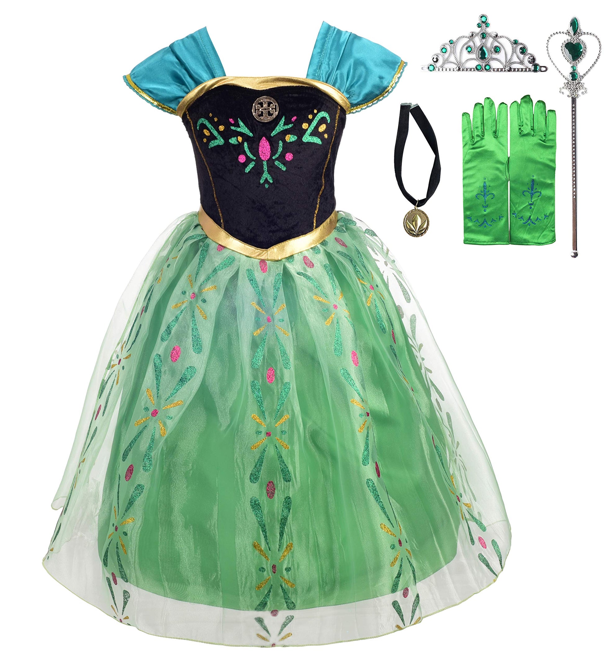 Lito Angels Toddler Girls Princess Coronation Costumes Halloween Birthday Fancy Party Dress Up With Accessories Size 2-3T Green