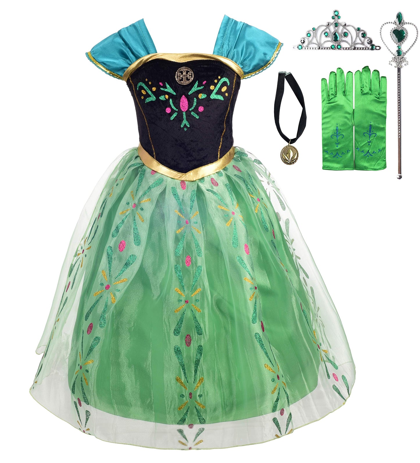 Lito Angels Little Girls Princess Coronation Costumes Halloween Birthday Fancy Party Dress Up With Accessories Size 5-6 Green 13