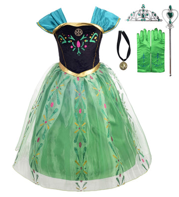 Lito Angels Little Girls Princess Coronation Costumes Halloween Birthday Fancy Party Dress Up With Accessories Size 5-6 Green 13