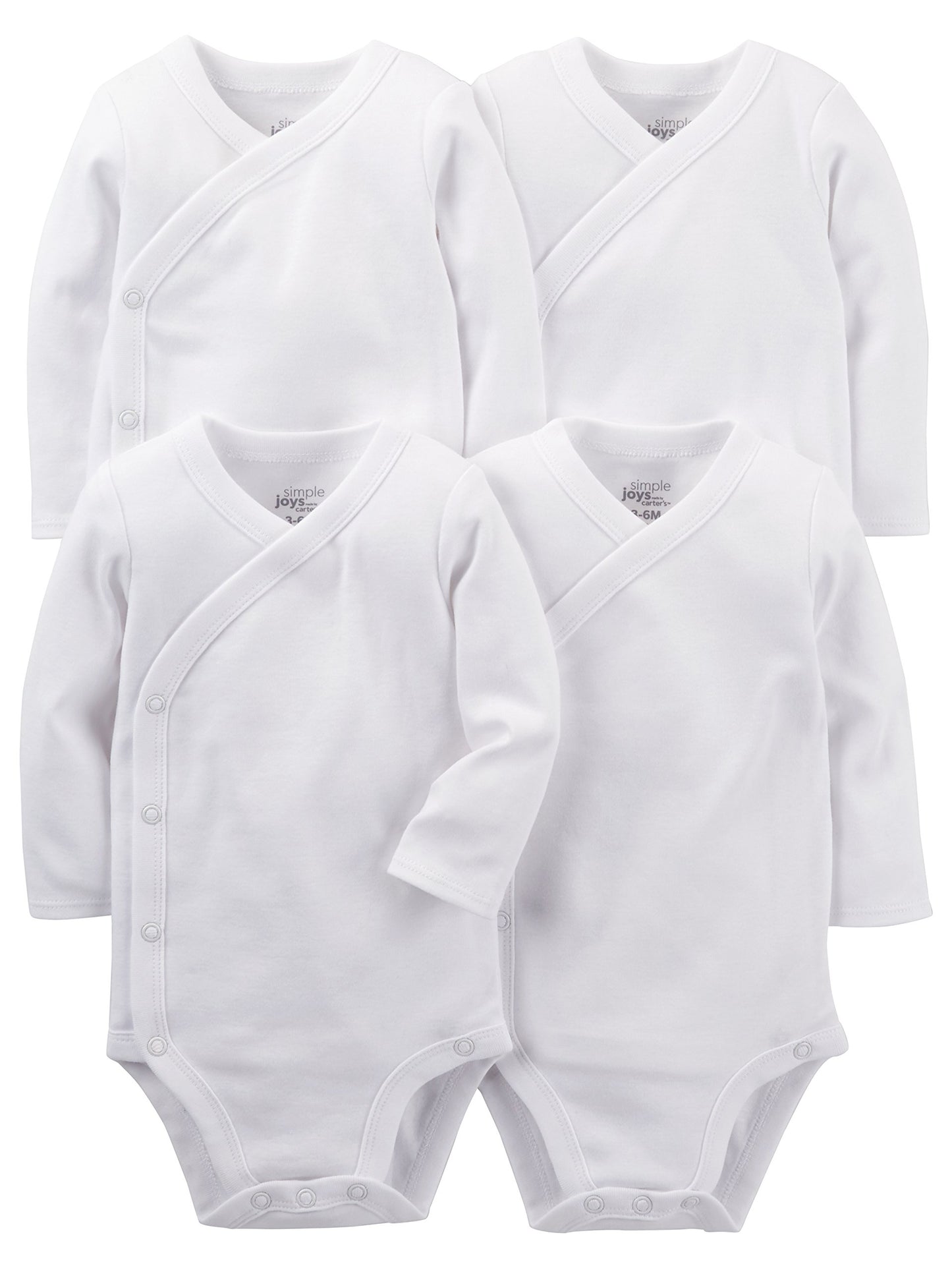 Simple Joys by Carters Baby 4-Pack Long Sleeve Side Snap Bodysuit, White, 0-3 Months