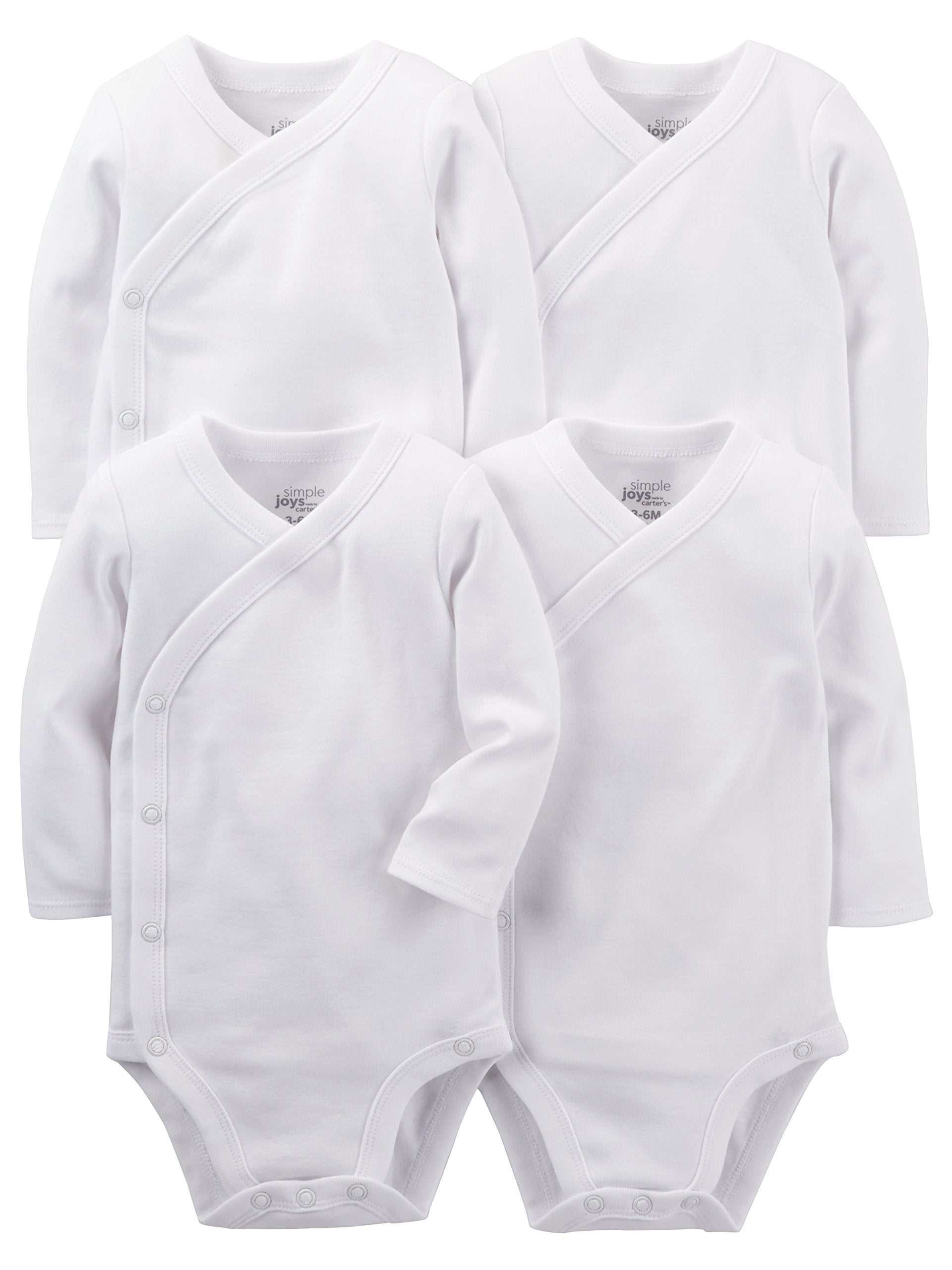 Simple Joys by Carters Baby 4-Pack Long Sleeve Side Snap Bodysuit, White, 0-3 Months