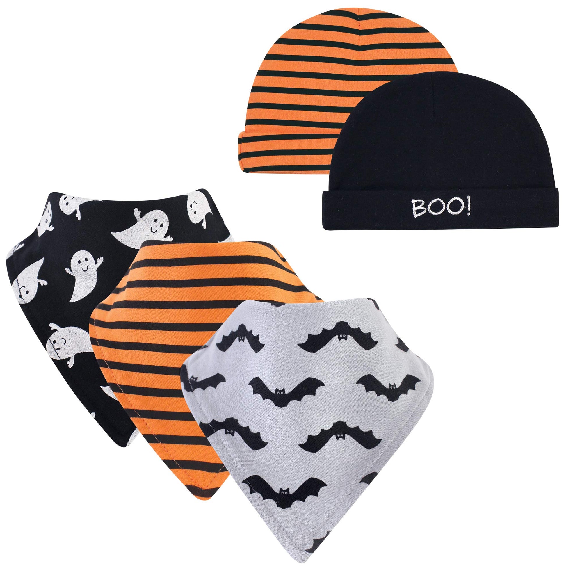 Hudson Baby Unisex Baby Cotton Bib And Headband Or Caps Set, Ghost, One Size