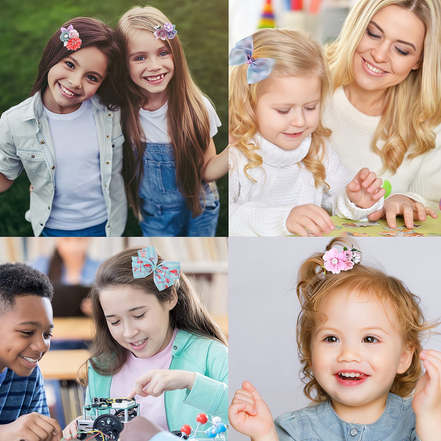 5 Inch Hair Bows For Girls Boutique Ribbon Artificial Floral Hair Bow Clips Hair Accessory For Girls 11Pcs