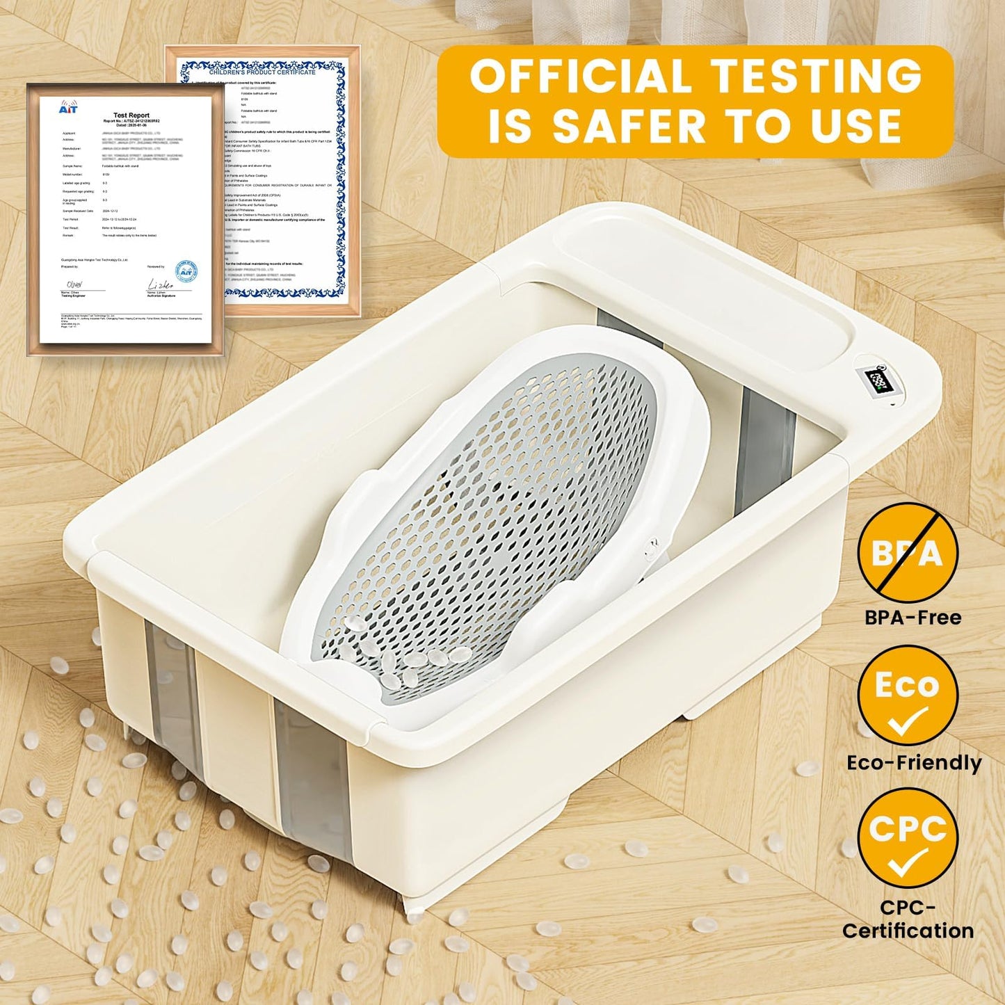 SRGAFIX Collapsible Baby Bathtub with Smart Temperature Display & Bath Stand, Portable Travel Bathtub, Foldable Baby Bathtub Sup