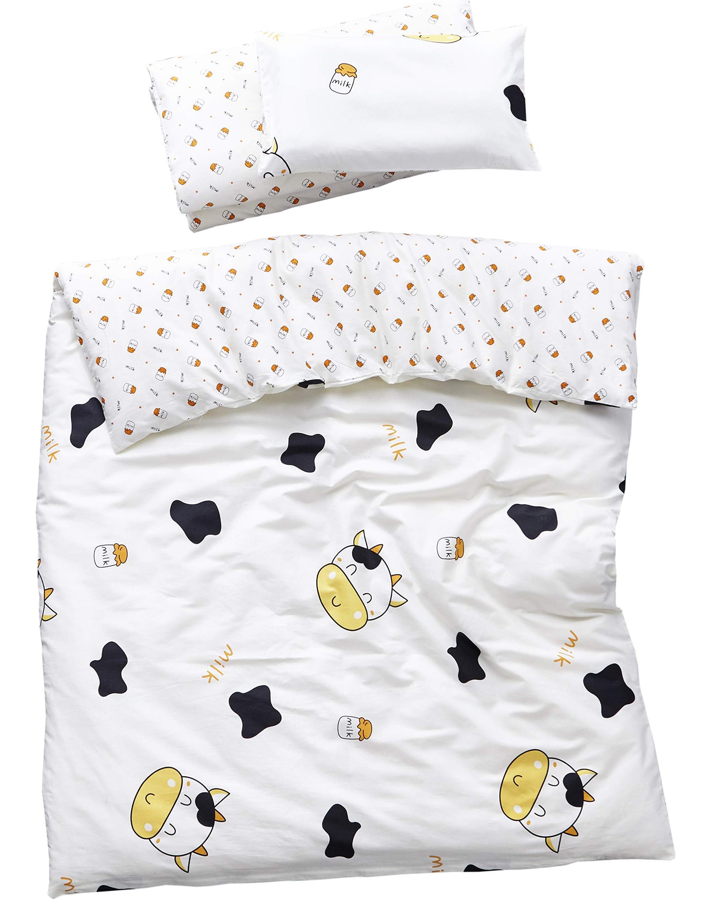 Meju Cow Milk Bottle 100% Cotton Duvet Cover 43' X 59' + Pillowcase 13' X19' Bedding Set With Zipper Closure For Baby Toddle