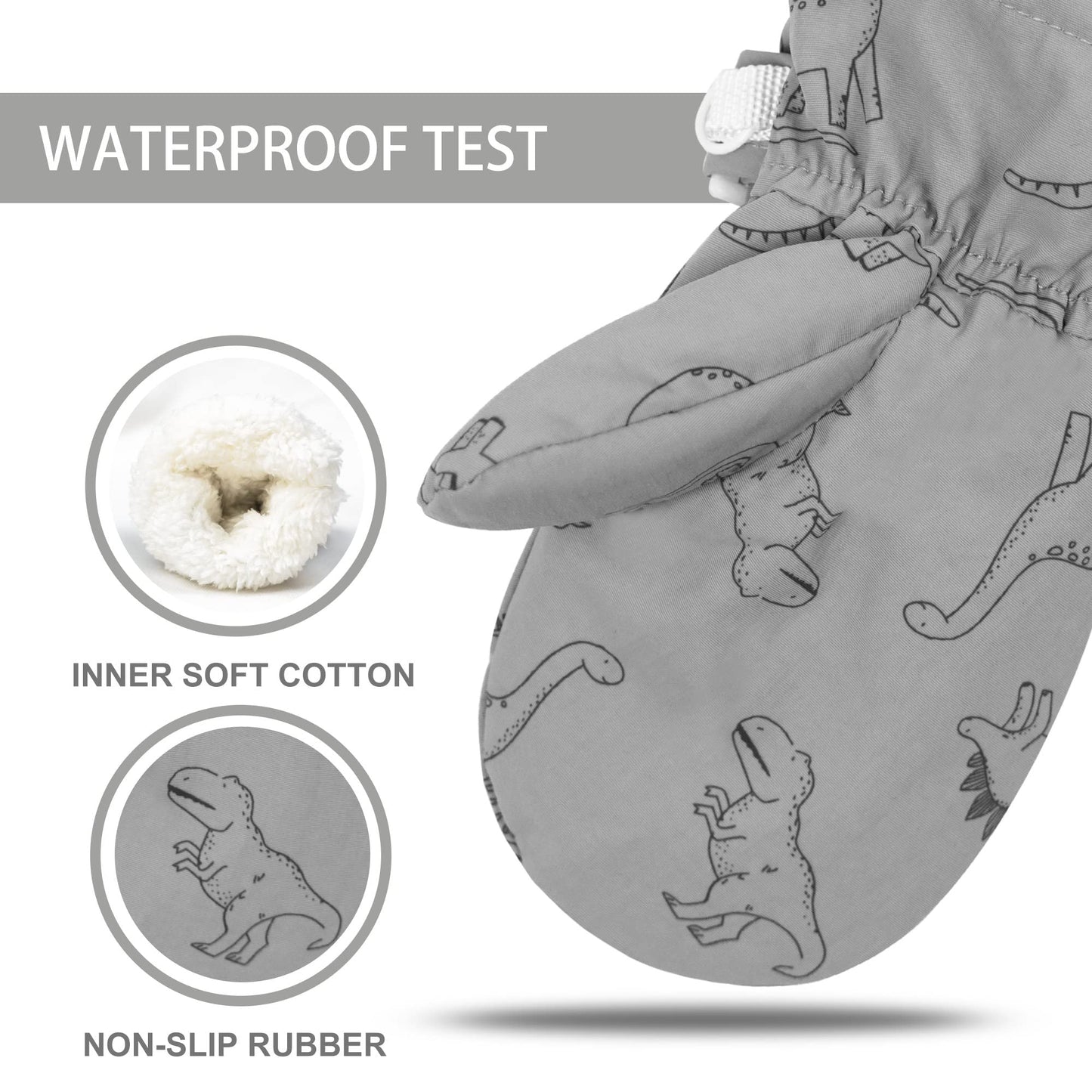 Fynnsure Toddler Mittens Lined Fleece Snow Gloves For Boys Girls Kids Winter Ski Gloves Baby Mittens Gray 1-2 Years