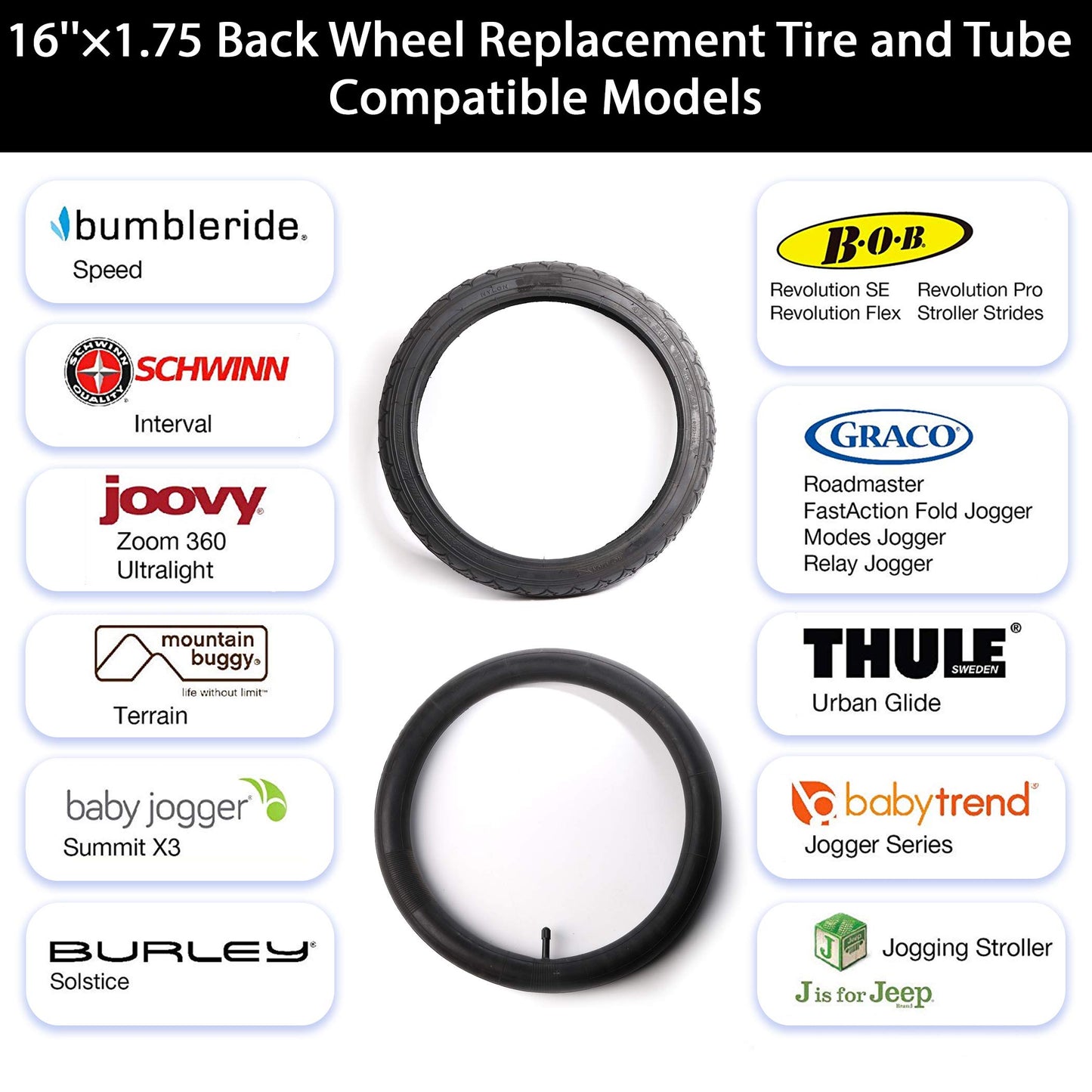 Calpalmy (2-Pack) 16' X 1.75/2.15 Back Wheel Replacement Tire And Tube For Baby Stroller, Compatible With Bob Revolution Se/Pro