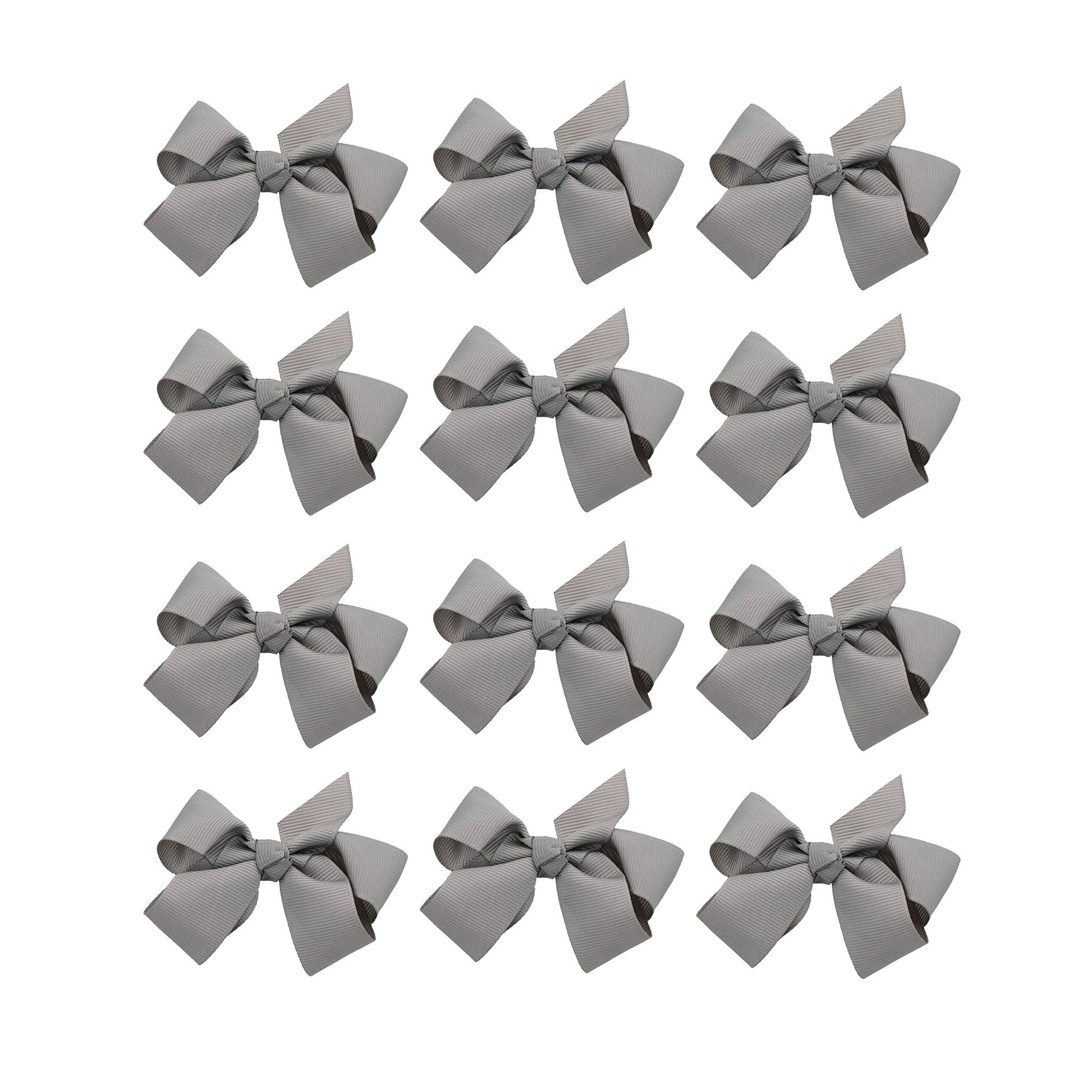 Small Solid Bow for Girls - Set of 12 (Medium Grey)