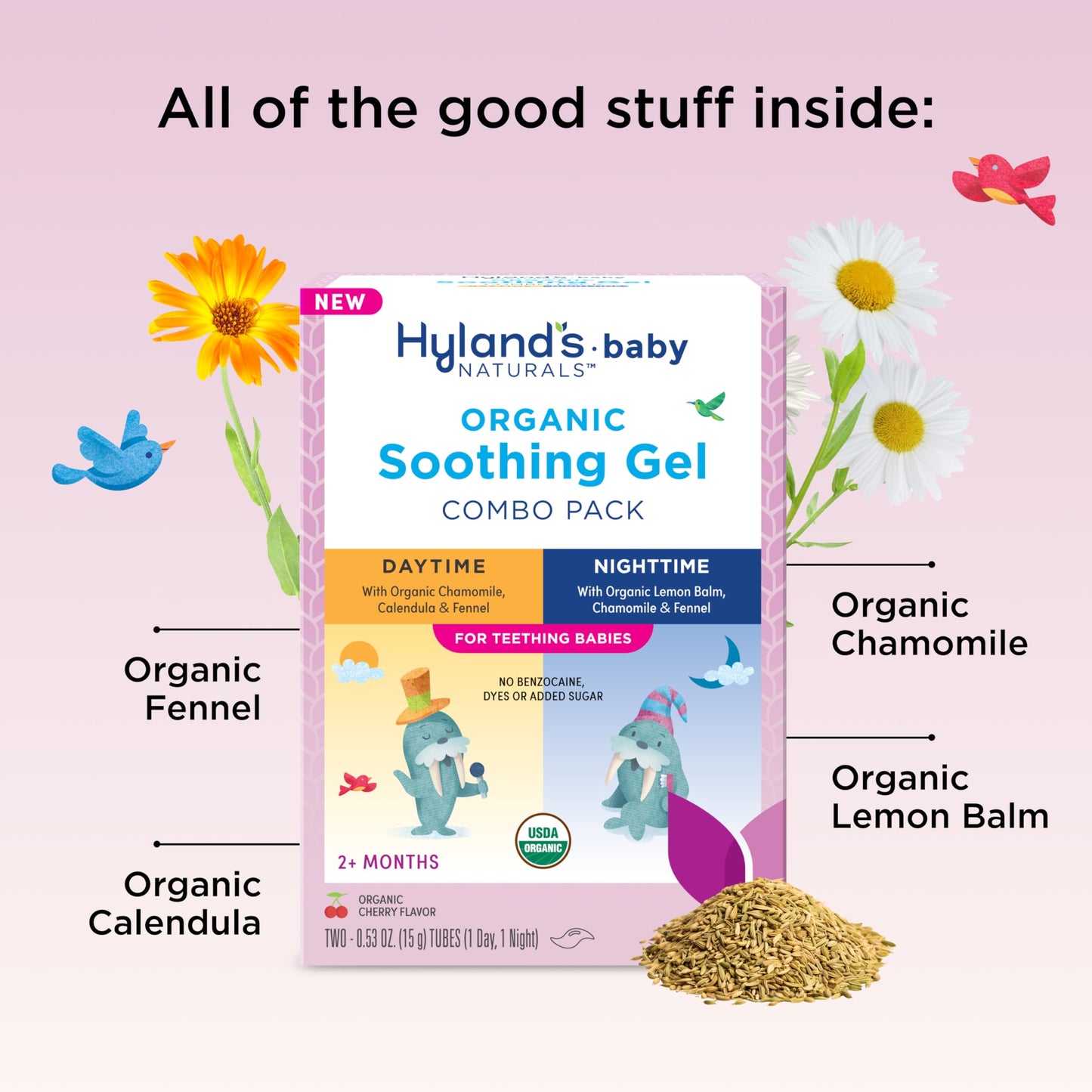 Hyland'S Baby - Organic Day/Night Soothing Gel Combo Pack, Cooling Gel For Oral Discomfort, Easy-To-Apply, Ages 2 Months & Up, 1