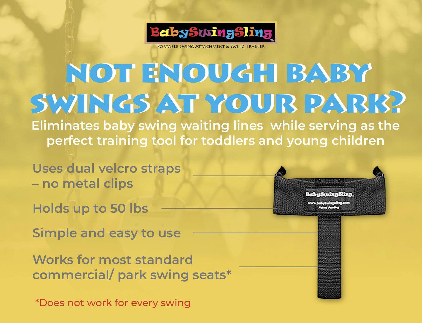 Babyswingsling - This Baby Swing Attachment Converts Standard Park Swings For Infants And Toddlers - Portable, Lightweight, Hold