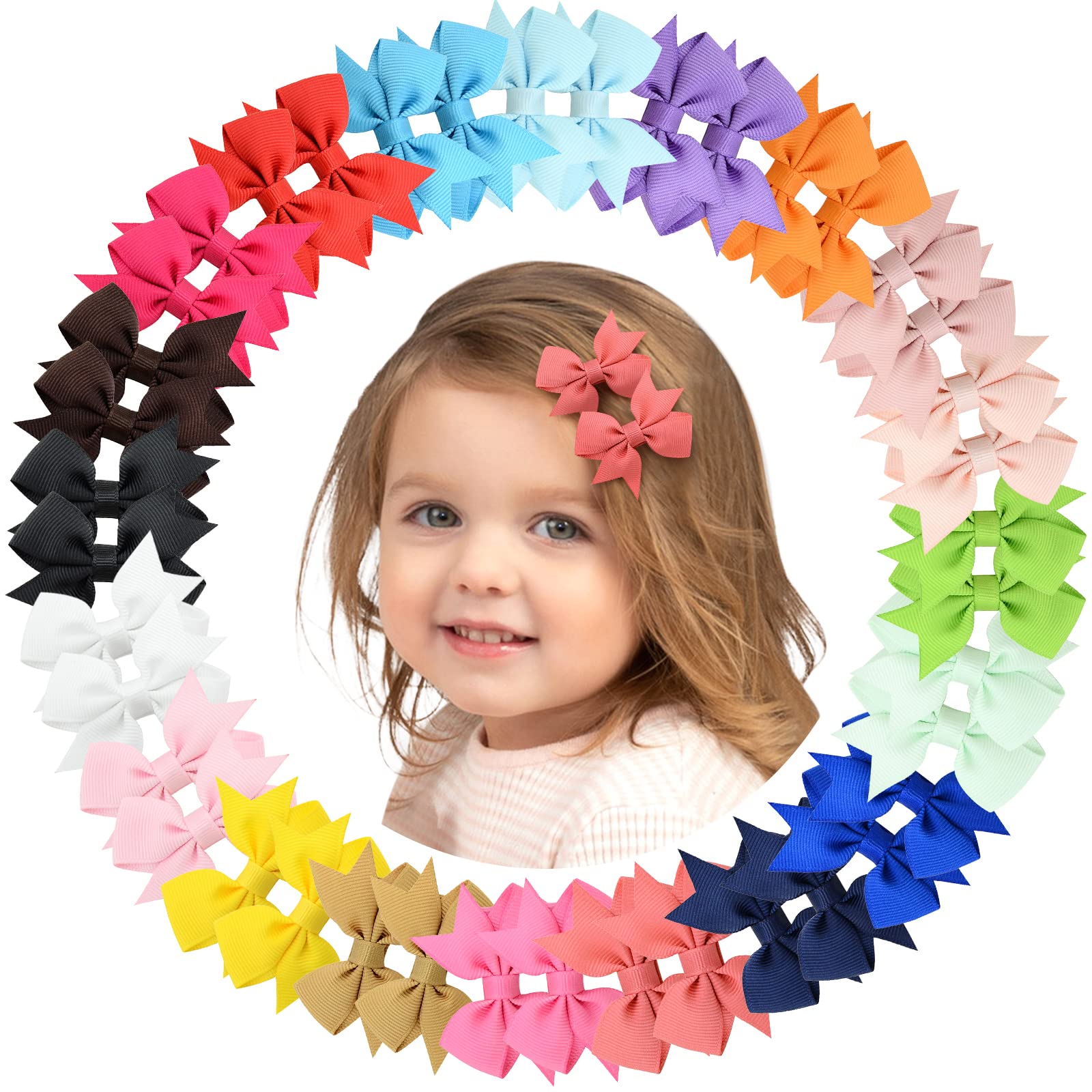 40Pcs 2 Inch Baby Hair Bows Clips For Girls Grosgrain Ribbon Fully Lined Infant Hair Clips Accessories For Baby Girls Newborns T