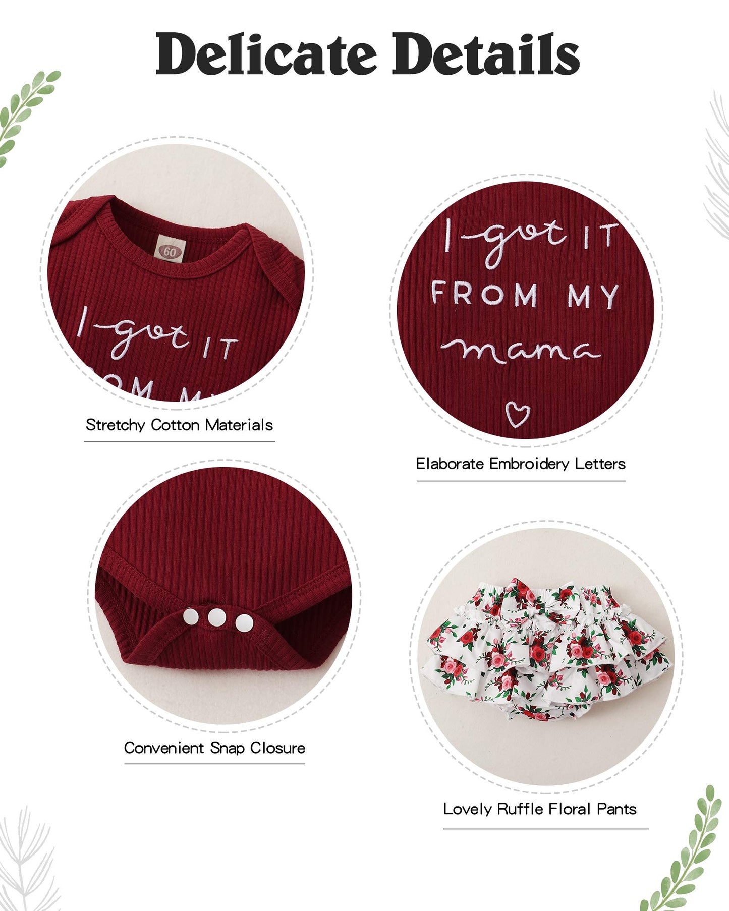 Mioglrie Newborn Baby Girl Clothes Romper Shorts Set Ruffle Infant Knitted Girls ' Clothing Daddys Little Maroon 0-3 Months
