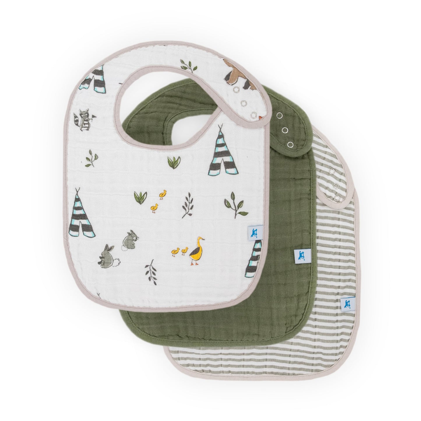 Little Unicorn Premium Classic Bib 3 Pack | Adjustable As Baby Grows | Soft Fabric On Skin | Great For First Time Eaters (Forest