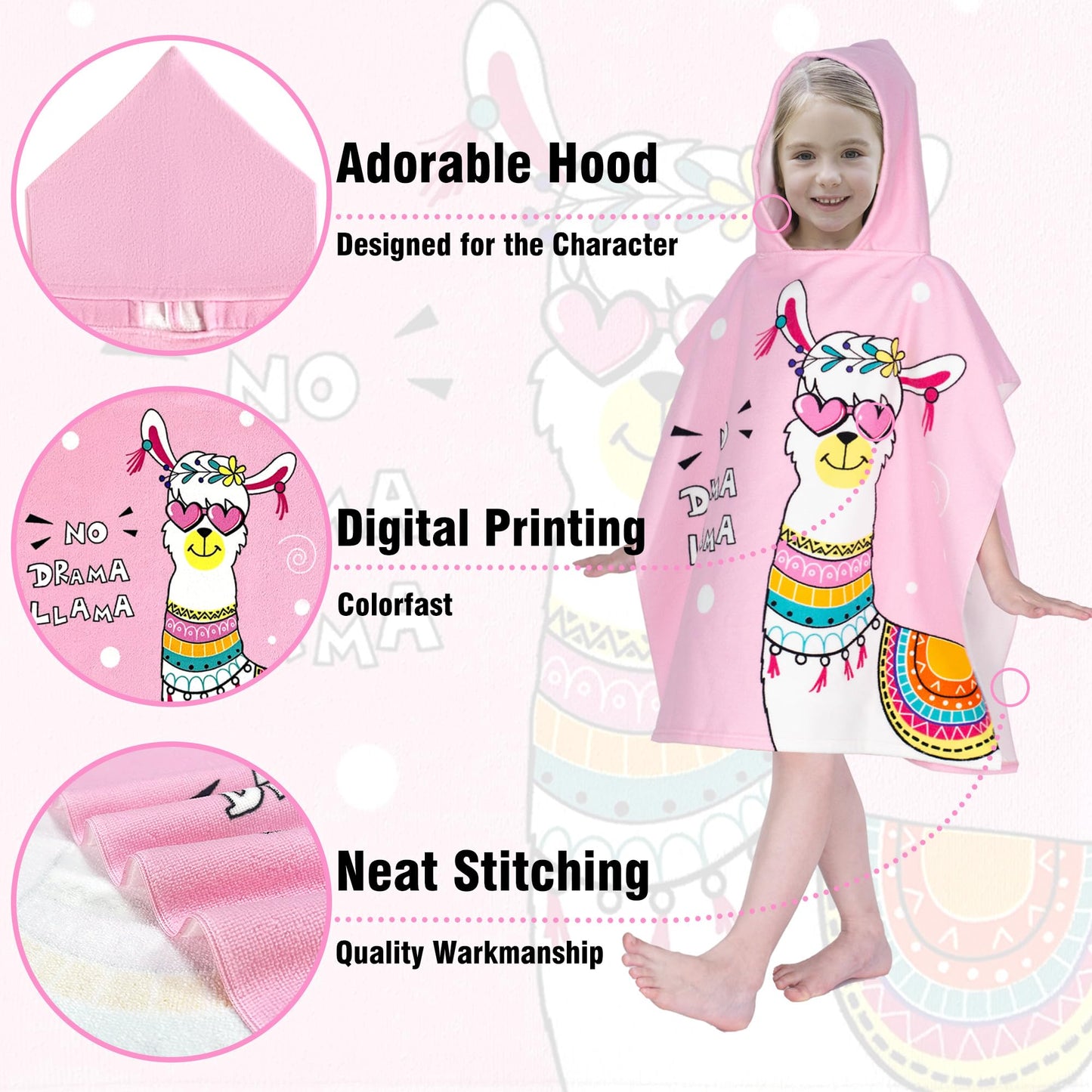 Hooded Kids Beach Towels - Toddler Bath Towel Girls Boys Swim Cover-Ups For Ages 1 To 6 Kids Pool Towels Quick Dry Lightweight S