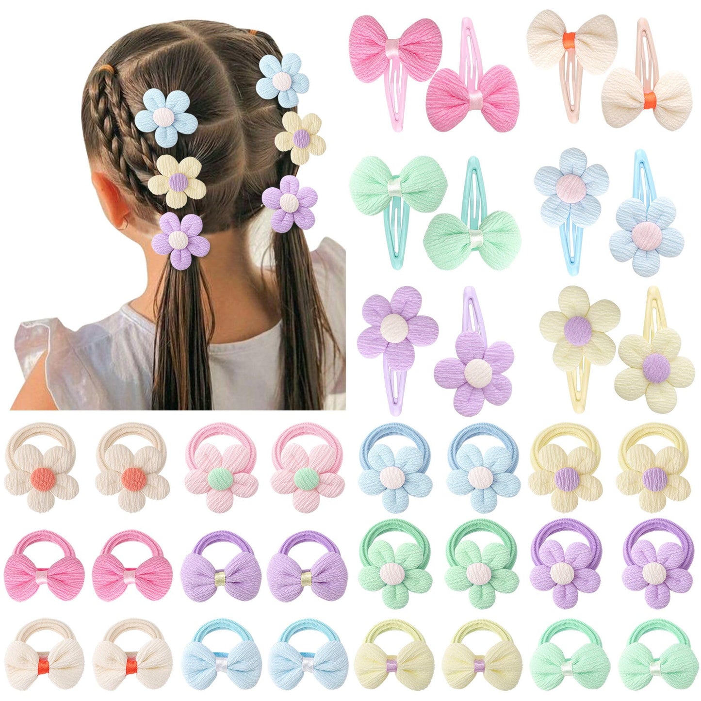 Dreshow Bqubo 36 Pcs Toddler Hair Ties Hair Clips For Girls Cute Hair Accessories Baby Hair Bows Flower Hair Ties Colorful Bow H