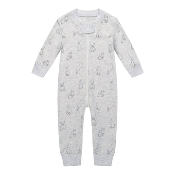 Owlivia Organic Cotton Baby Boy Girl Zip Up Sleep N Play, Footless, Long Sleeve(6-12 Months, Gray Rabbit)