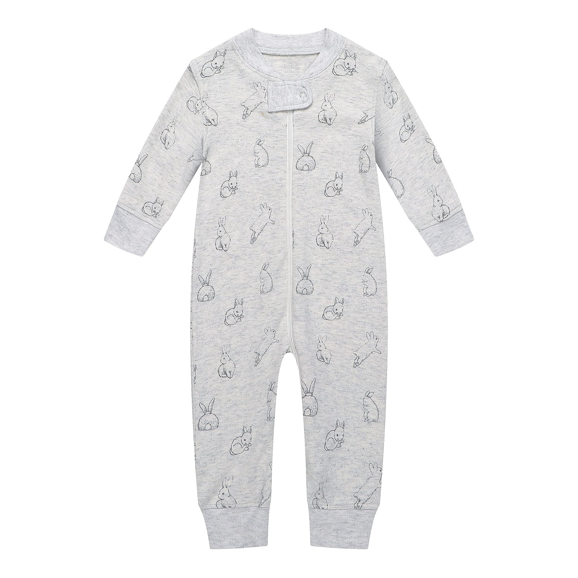 Owlivia Organic Cotton Baby Boy Girl Zip Up Sleep N Play, Footless, Long Sleeve(12-18 Months, Gray Rabbit)