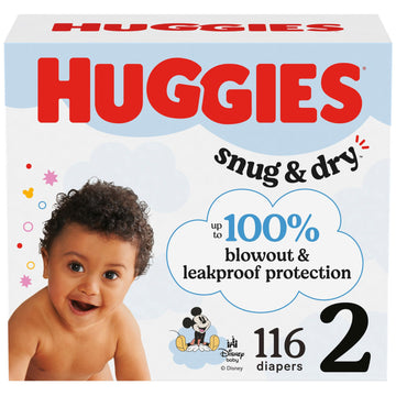 Huggies Size 2 Diapers, Snug & Dry Baby Diapers, Size 2 (12-18 Lbs), 116 Count, Packaging May Vary