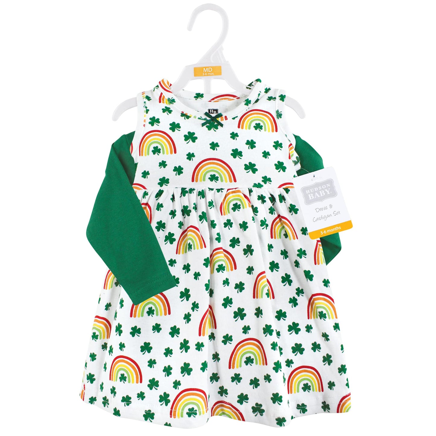 Hudson Baby Baby Girls Hudson Infant Girl Cotton And Cardigan Set, St Patricks Rainbow, 18-24 Months Casual Dress, St Patricks R