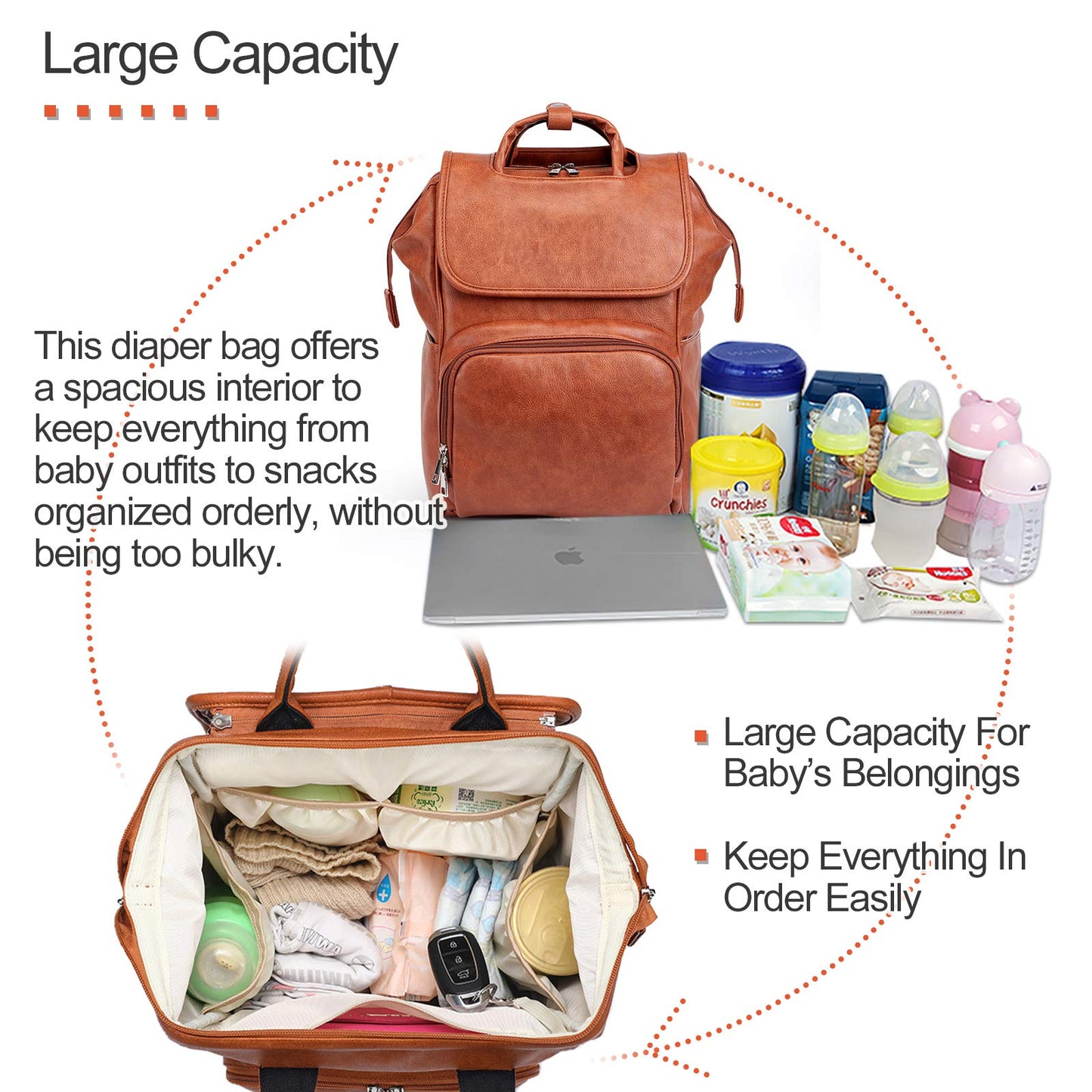 Hahasole Leather Diaper Bag Backpack With Changing Mat Travel Backpack Waterproof&Insulated Large Nappy Bag Stroller Straps, Bro