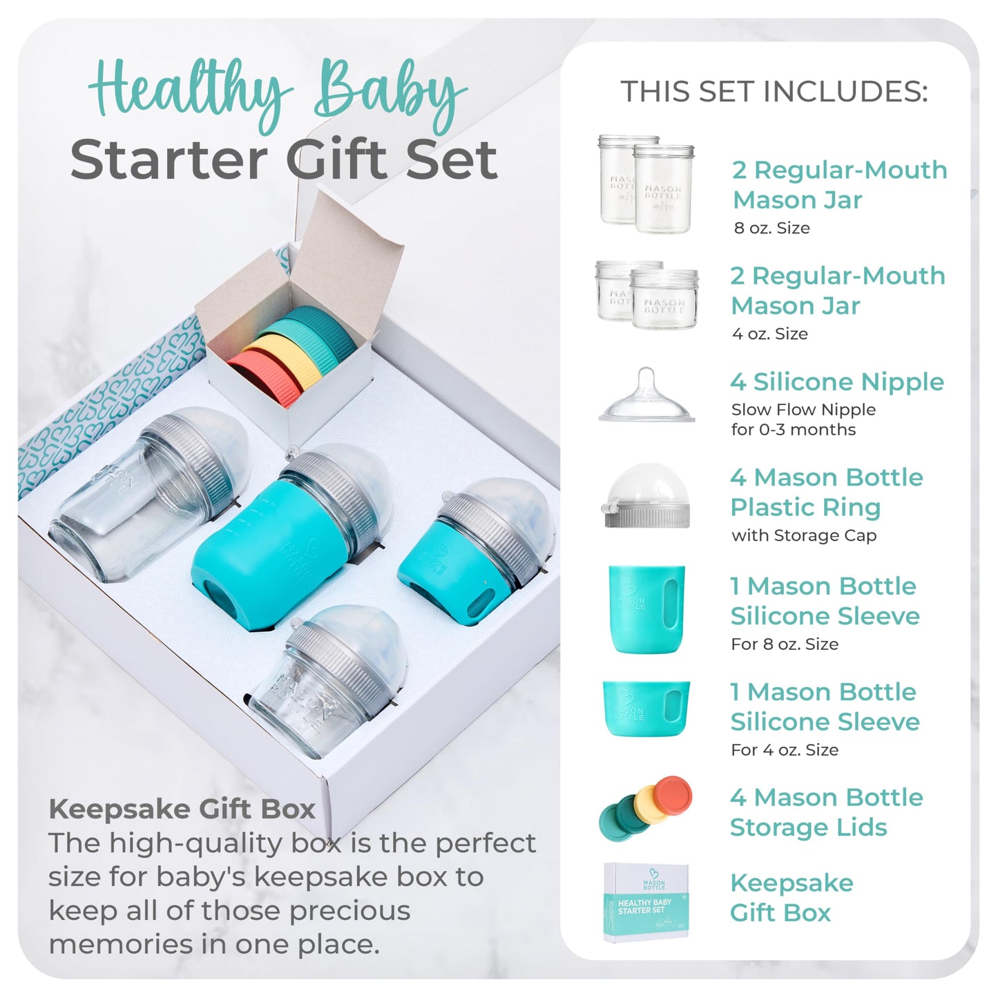 Mason Bottle Baby Glass Bottle & Breastmilk Storage Glass Set (8Oz & 4Oz, 4-Pack) - Bpa Free, Non Toxic Glass Feeding Bottles Fo