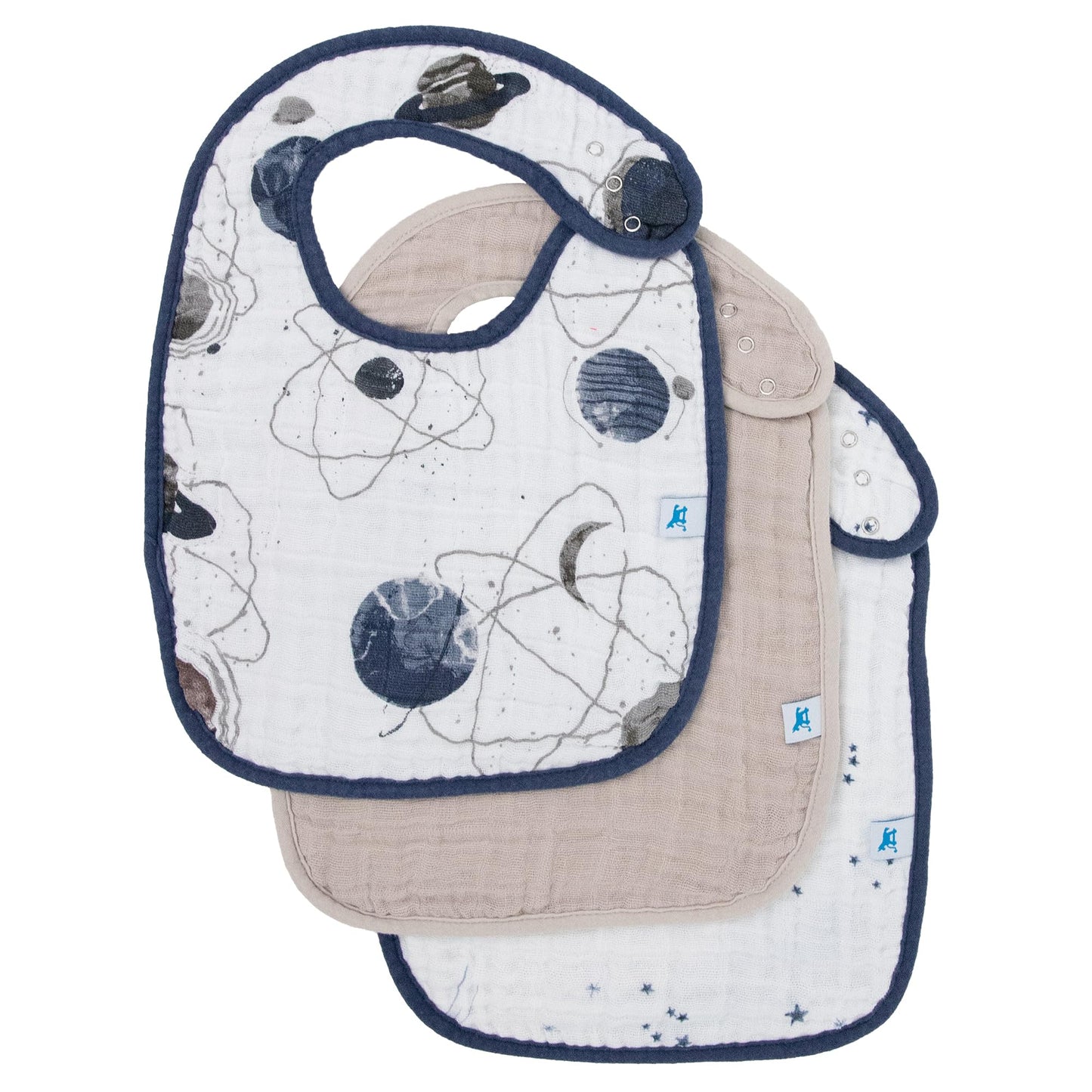 Little Unicorn Premium Classic Bib 3 Pack | Adjustable As Baby Grows | Soft Fabric On Skin | Great For First Time Eaters (Planet