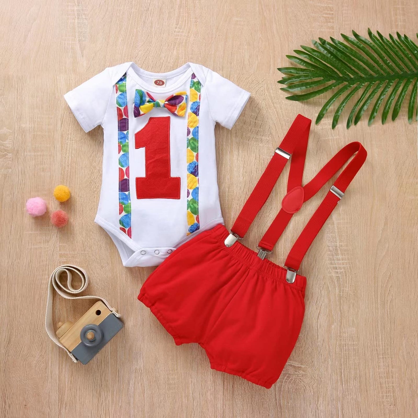 Vivifayee Baby Boy One 1St Birthday Outfits First Christmas Clothes Short Sleeve Bow Tie Romper Shorts Set Suspenders 3Pcs