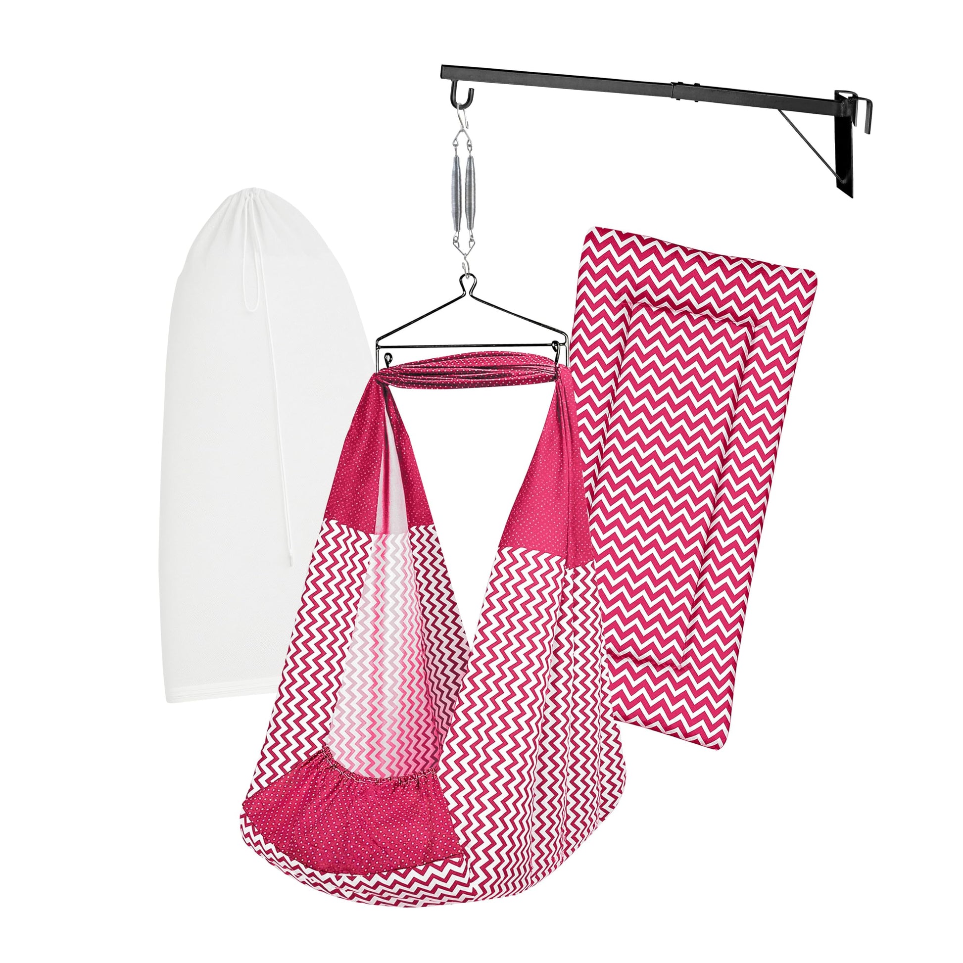 Beetot Baby Cradle Swing/Jhula (Thottil Cloth, Palna, Dolna) Set | Cradle Cloth With Padded Bed, Mosquito Net, Spring, Triangle 