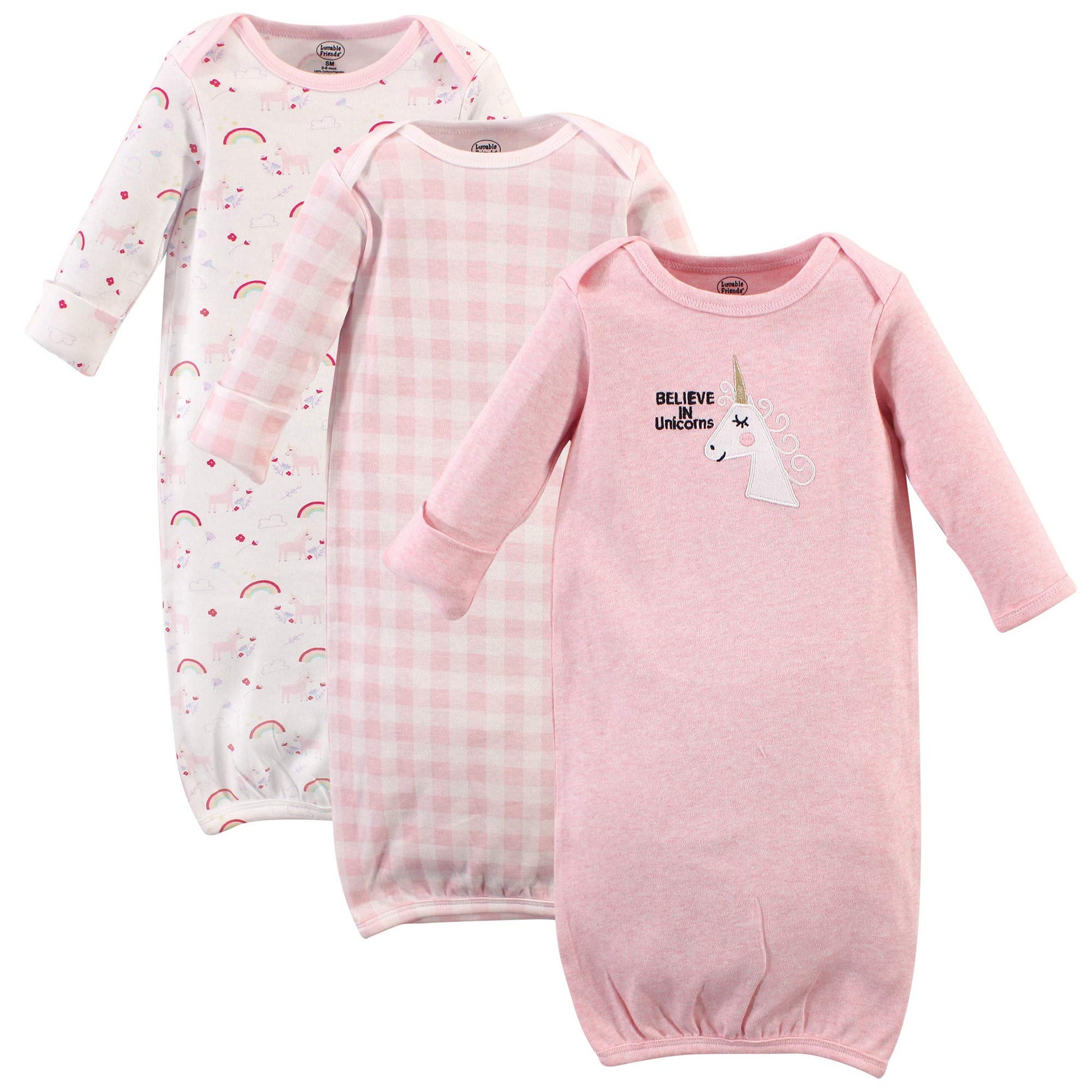 Luvable Friends Unisex Baby Cotton Gowns, Unicorn, Preemie-Newborn