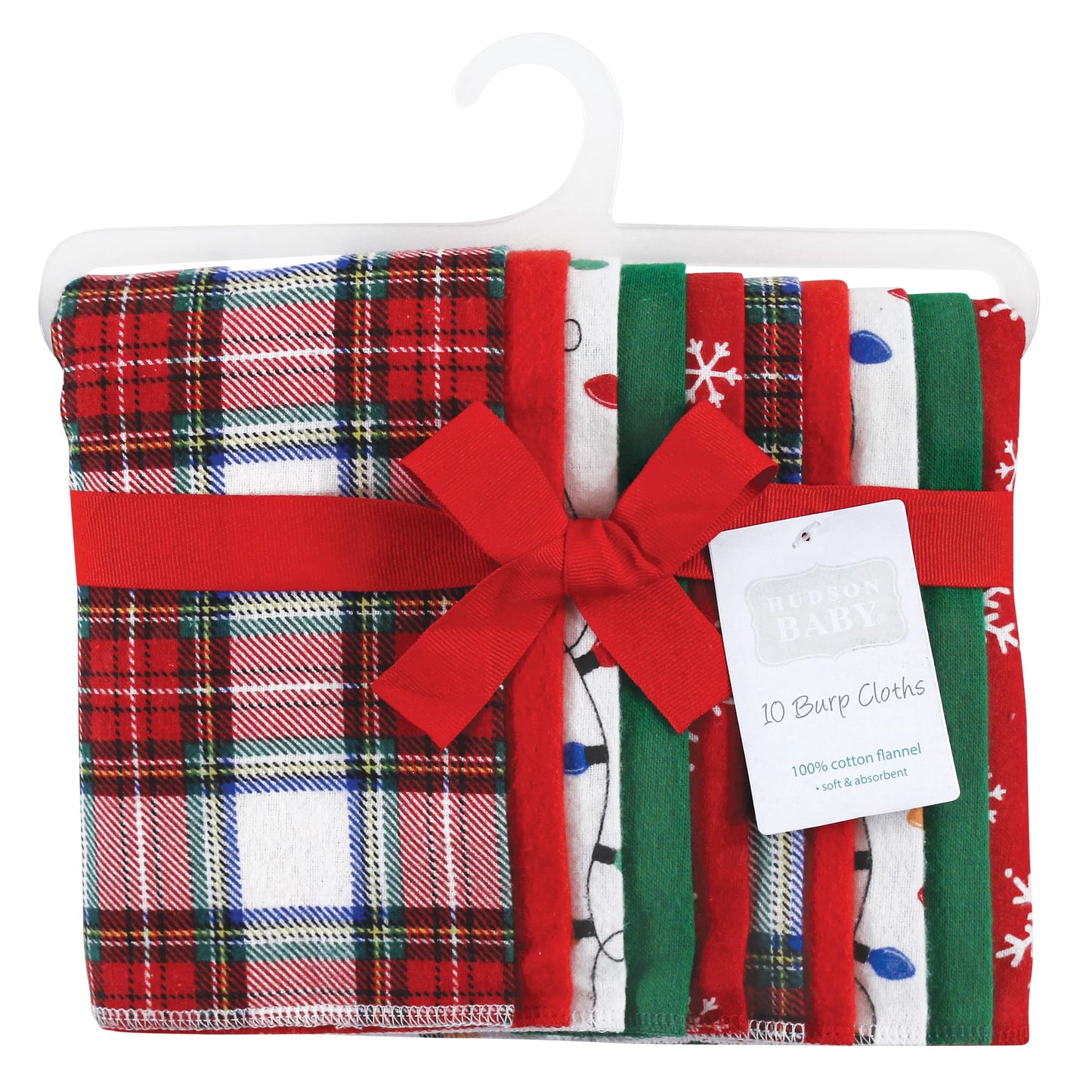 Hudson Baby Unisex Baby Cotton Flannel Burp Cloths, White Tartan, One Size
