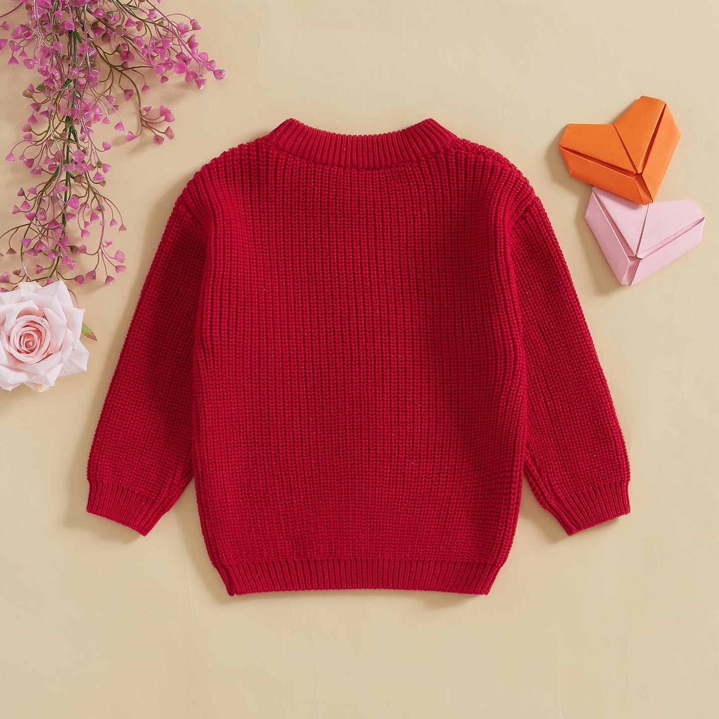 Toddler Girl Boys Valentine'S Day Knit Sweater Long Sleeve O Neck Letter Heart Embroidery Pullover Knitwear (Red, 3-4 Years)